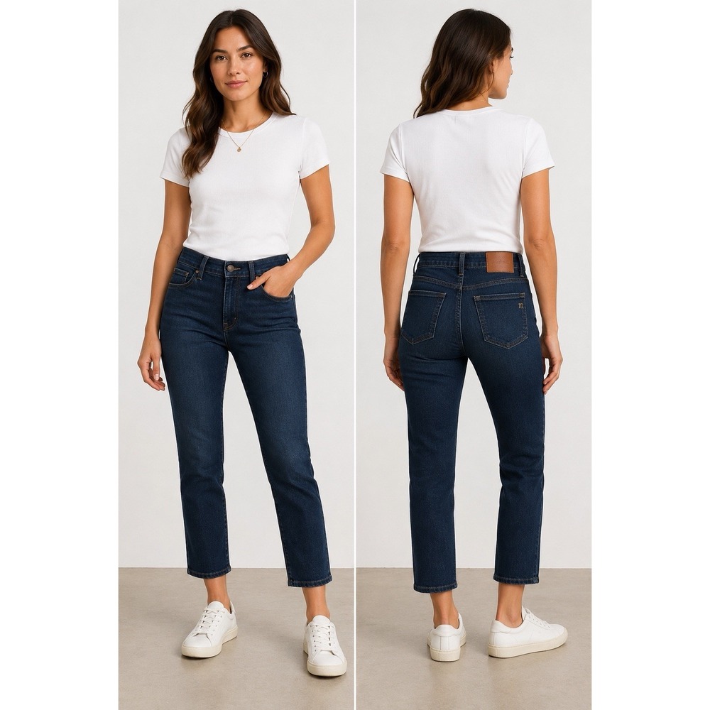 Madewell Women's Slim Straight Jeans Size 24 Dark Wash Stretch Denim Cropped